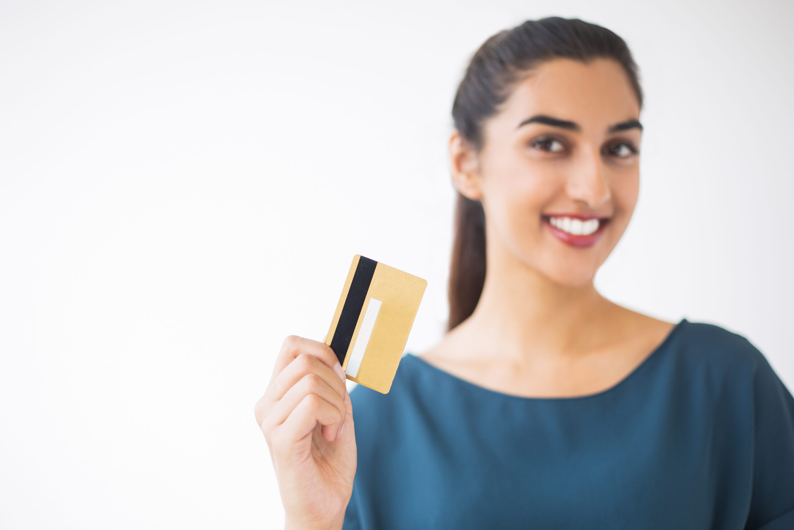 Closeup of Blurred Nice Woman Showing Credit Card
